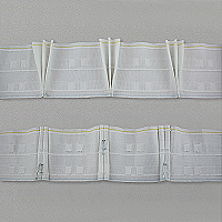 10.5cm (4in) triple pleat heading tape, 2 woven pockets, white,  2.2 x fullness